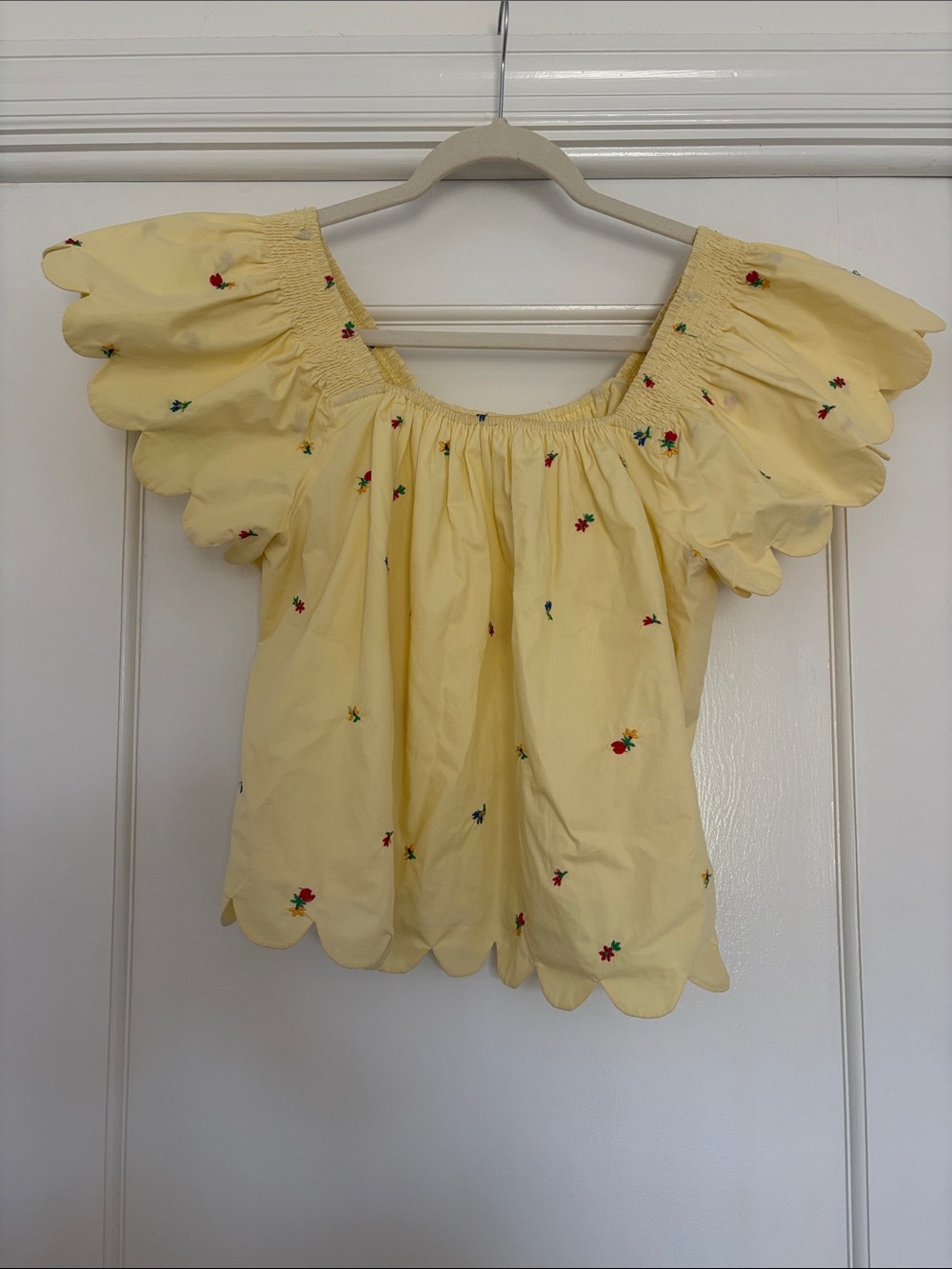 English Factory Yellow Scalloped Off-Shoulder Embroidered Blouse